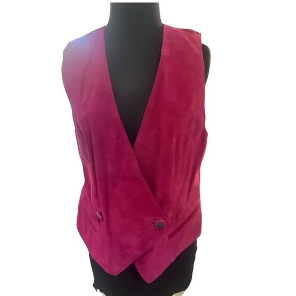 Vtg 90s Red Leather Suede Western Boho Vest L Steampunk Rockabilly Festival - Picture 1 of 7